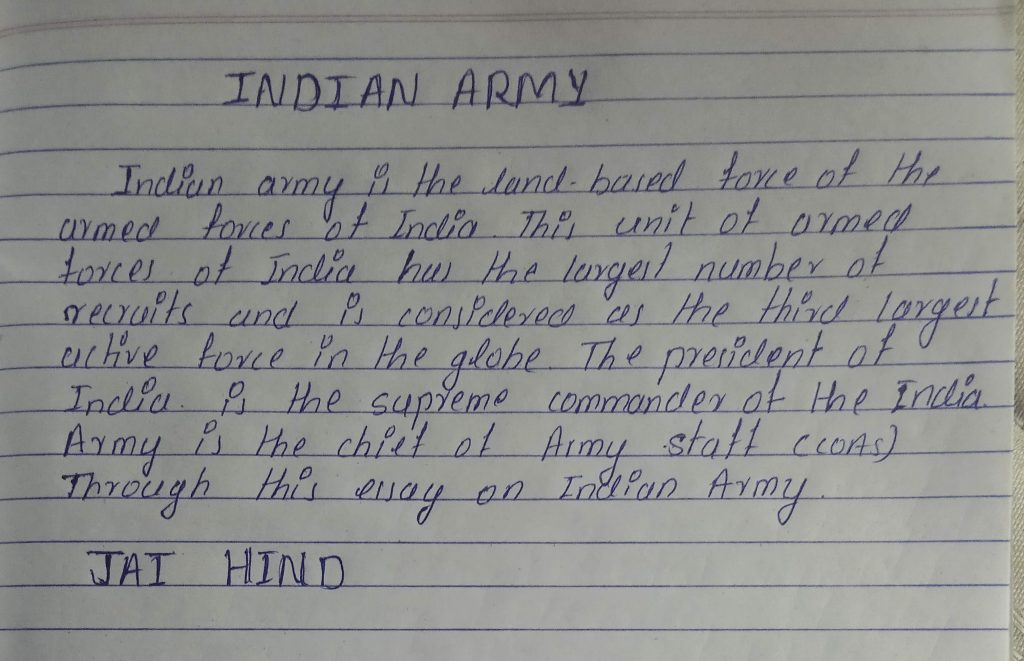 essay on indian army in gujarati language