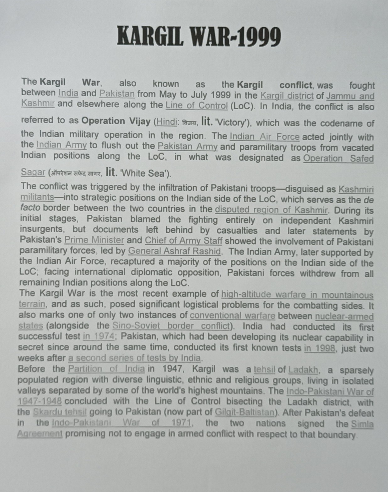 essay on kargil war 1999