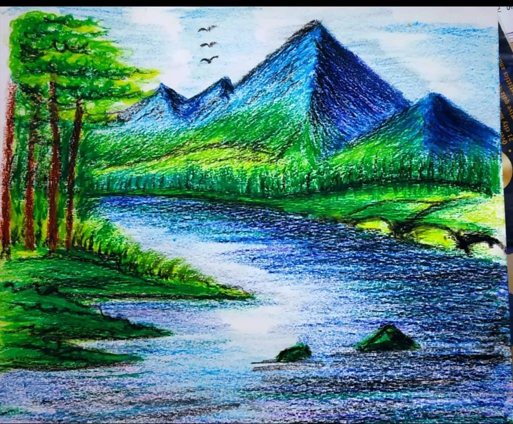 River Mountain Drawing Image - Drawing Skill