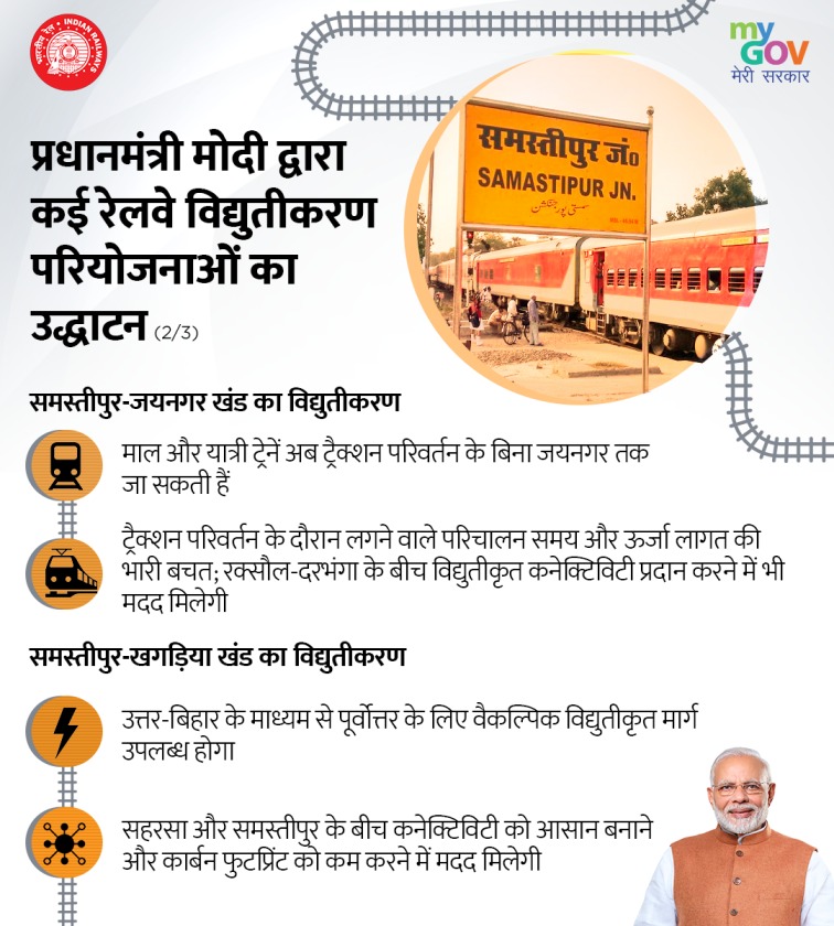 प्रधानमंत्री मोदी द्वारा कई रेलवे विद्युतीकरण परियोजनाओं का उद्धाटन (2/3) #AatmaNirbharBihar #BiharKaPragatiPath