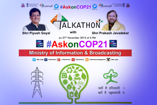 Image of Talkathon on India's stand at COP21 with Shri Prakash Javadekar & Shri Piyush Goyal